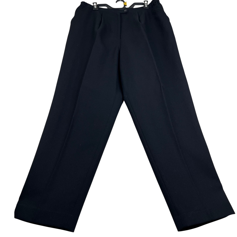 Wool Dress Pants Womens 16W Black Pleated High Rise Straight Leg En Avance USA